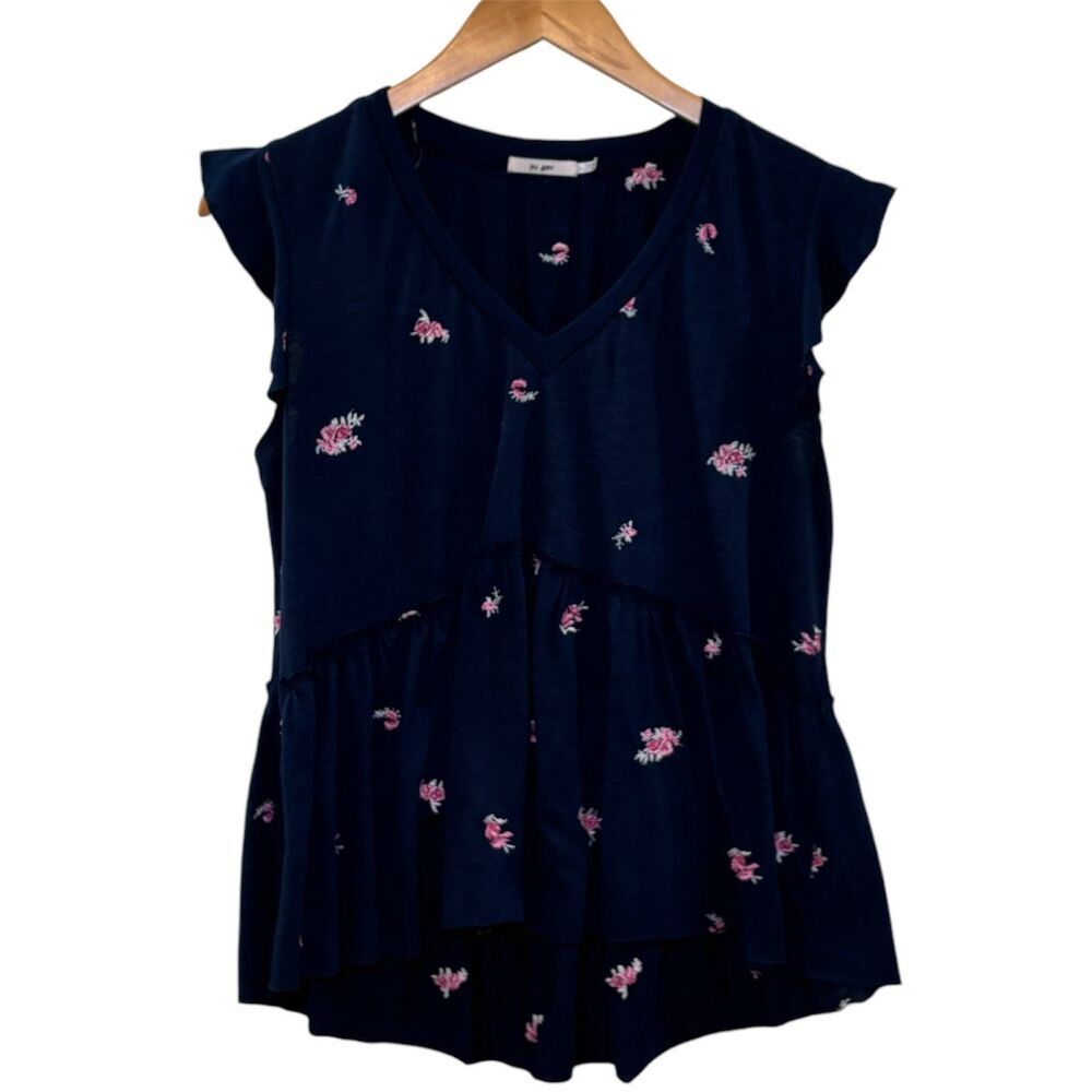 Francesca’s Mi Ami Floral Embroidered Short Sleeve Tee Blue Extra Large/Large